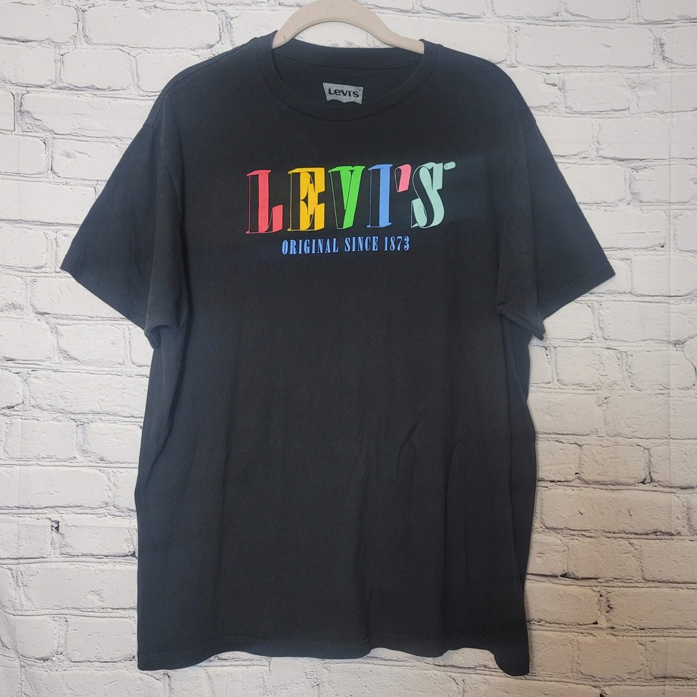 Levis Mens Black Graphic T-Shirt Multi‎ Color Logo Original Since 1873 L Retro